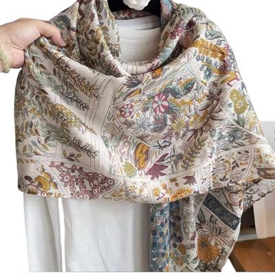 Pastoral Versatile Cotton and Linen Scarf Women's 130 Large Square Scarf Thin Sunscreen Neck Protection Head Shawl Classic Women's Casual Shawl
