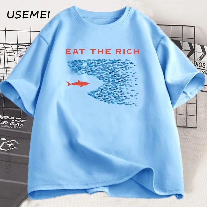 Eat The Rich T-Shirt Unisex Unisex Lustiges Baumwoll-Kurzarm-T-Shirt Streetwear Bedrucktes T-Shirt Lässige Lustige Oberteile Herrenkleidung