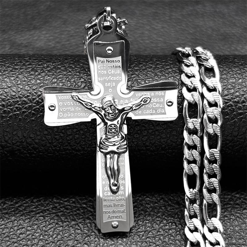 Christian Jesus Cross Crucifix Necklace for Man Women Stainless Steel Gold Color Bible Men's Chain Prayer Baptism Gift Jewelry