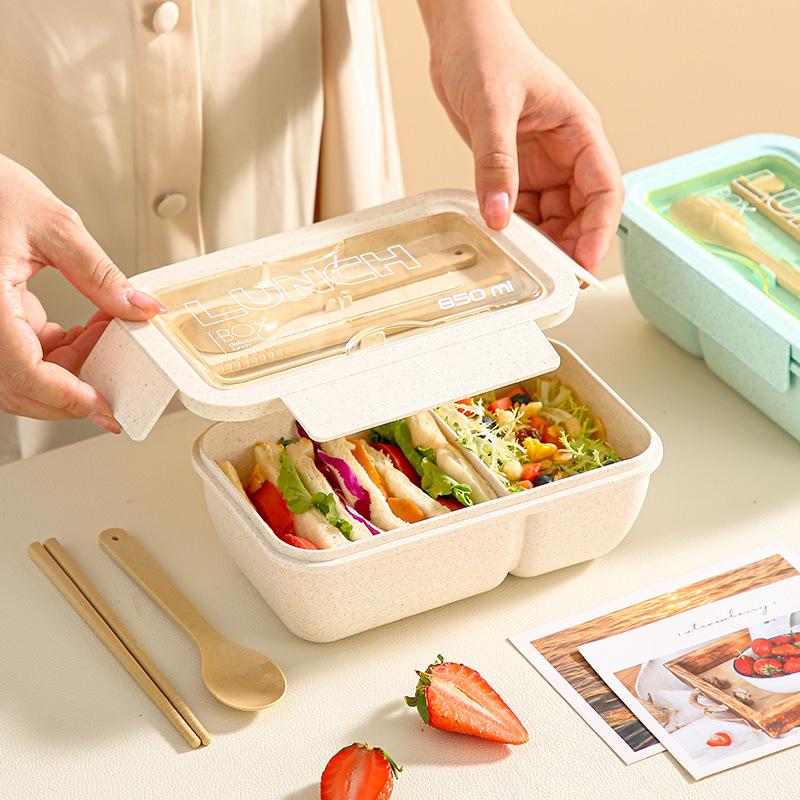 Wheat Straw Lunch Box Healthy BPA Free Bento Boxes with Spoon Microwave Dinnerware Kids Food Storage Container Sealed Tableware