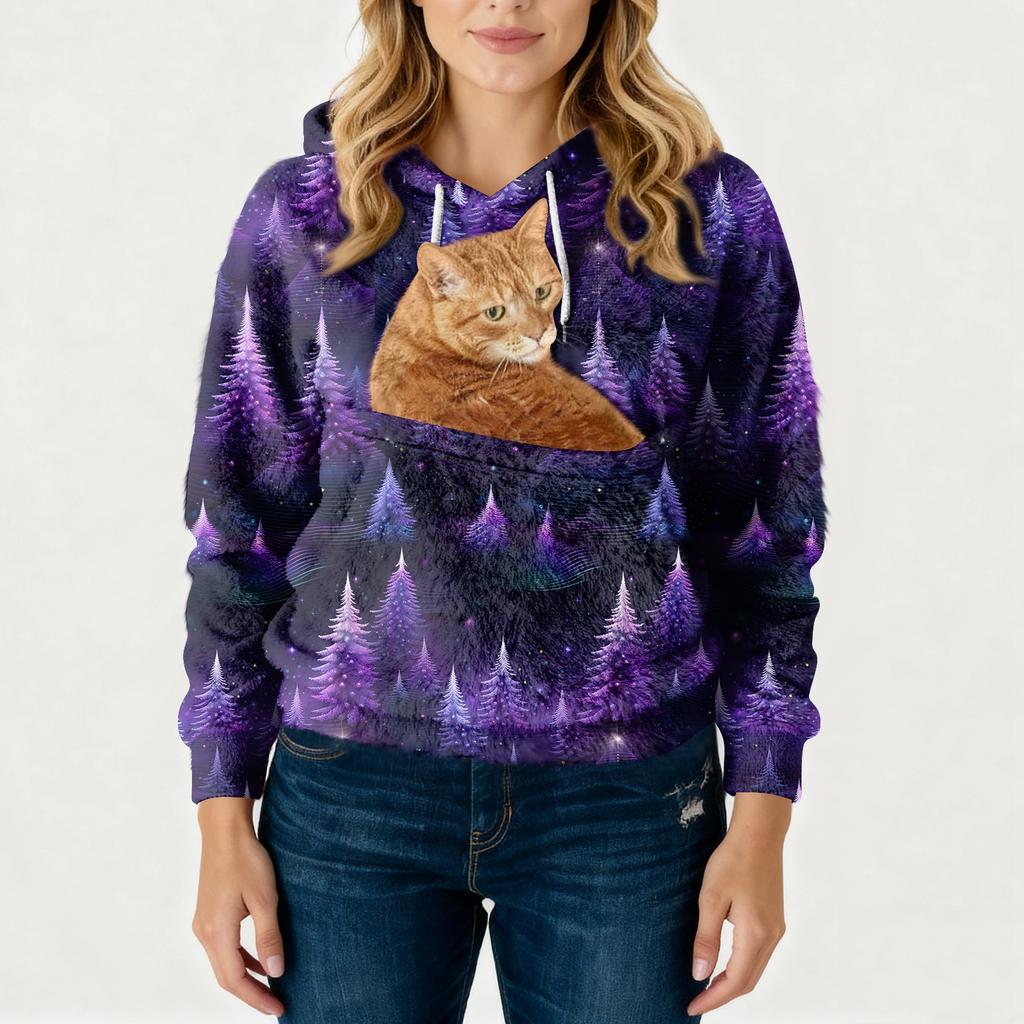 Women's Fashionable Casual Fleece Lined Long Sleeve Pocket Hooded Printed Sweatshirt
