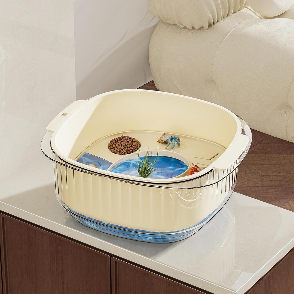 Small Turtle Habitat Transparent Full View Multi Function Areas Tortoise House Crabs Shrimps Terrarium Tank For Hermit Crabs