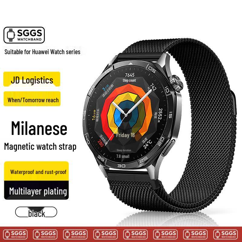 SGGS Milanese Loop Stainless Steel Magnetic Watch Band for Huawei GT Series 46/48mm Dial, 22mm Band