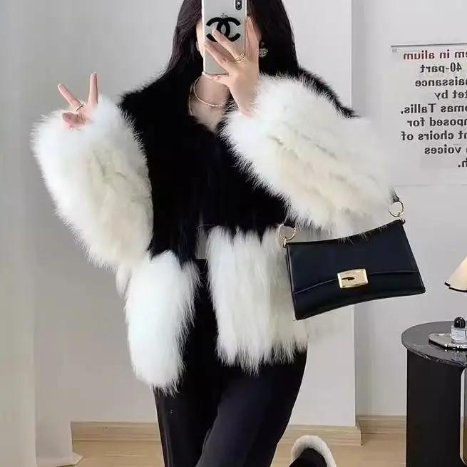WTEMPO Women's Cropped Faux Fur Jacket Lapel Cardigan Winter Fluffy Faux Fur Coat Thicken Warm Winter Coat Down Parka