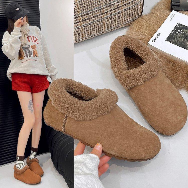 Platform-soled Boken Shoes Women's 2025 Autumn and Winter New One-pedal Fluffy Cotton Shoes Piled and Thickened Small Potato Snow Boots
