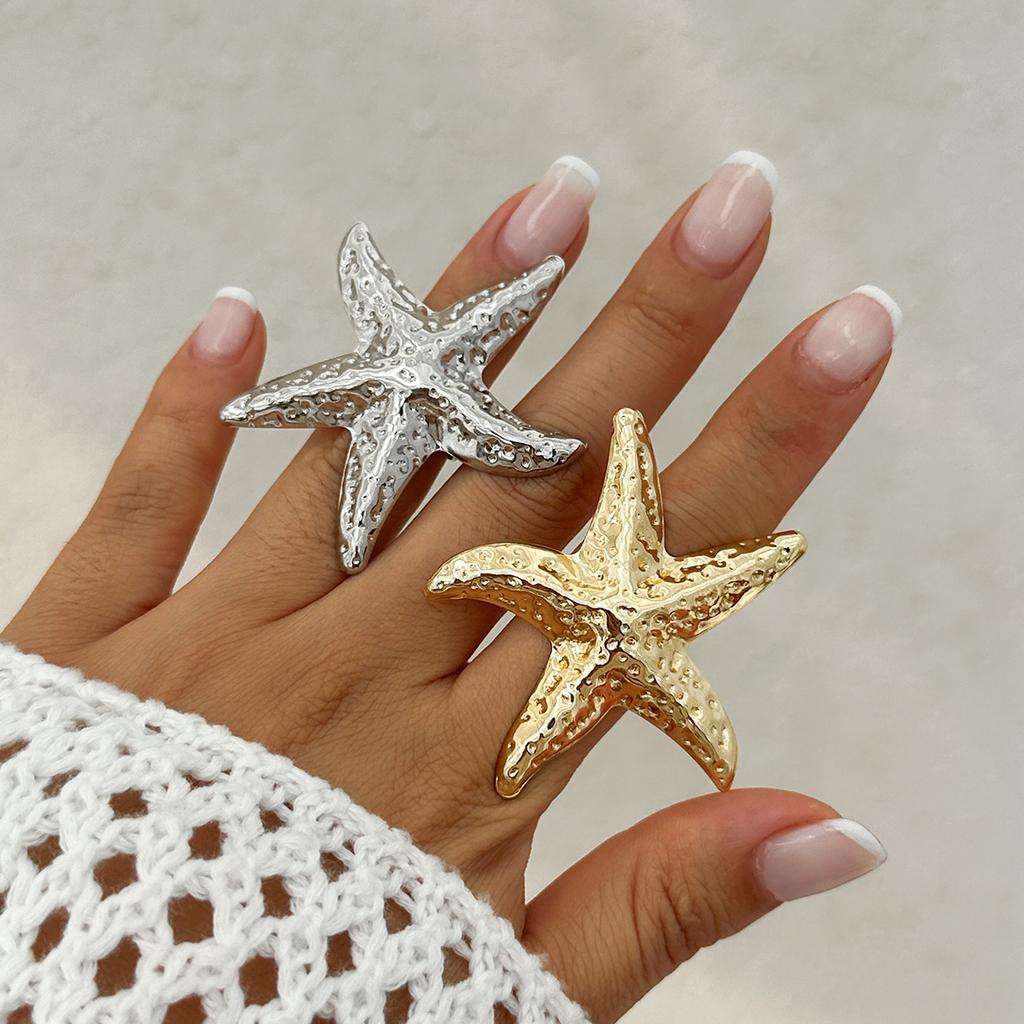 Salircon Trend Exaggerated Big Starfish Ring for Women Men 2026 Cool Punk Metal Adjustable Finger Ring Punk Party Jewelry