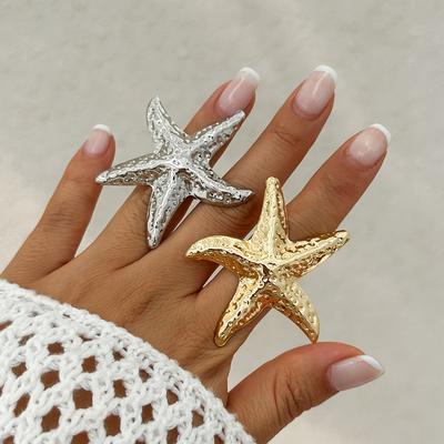 Salircon Trend Übertriebener Großer Seestern Ring für Damen Herren Cooler Punk Metall Verstellbarer Fingerring Punk Party Schmuck