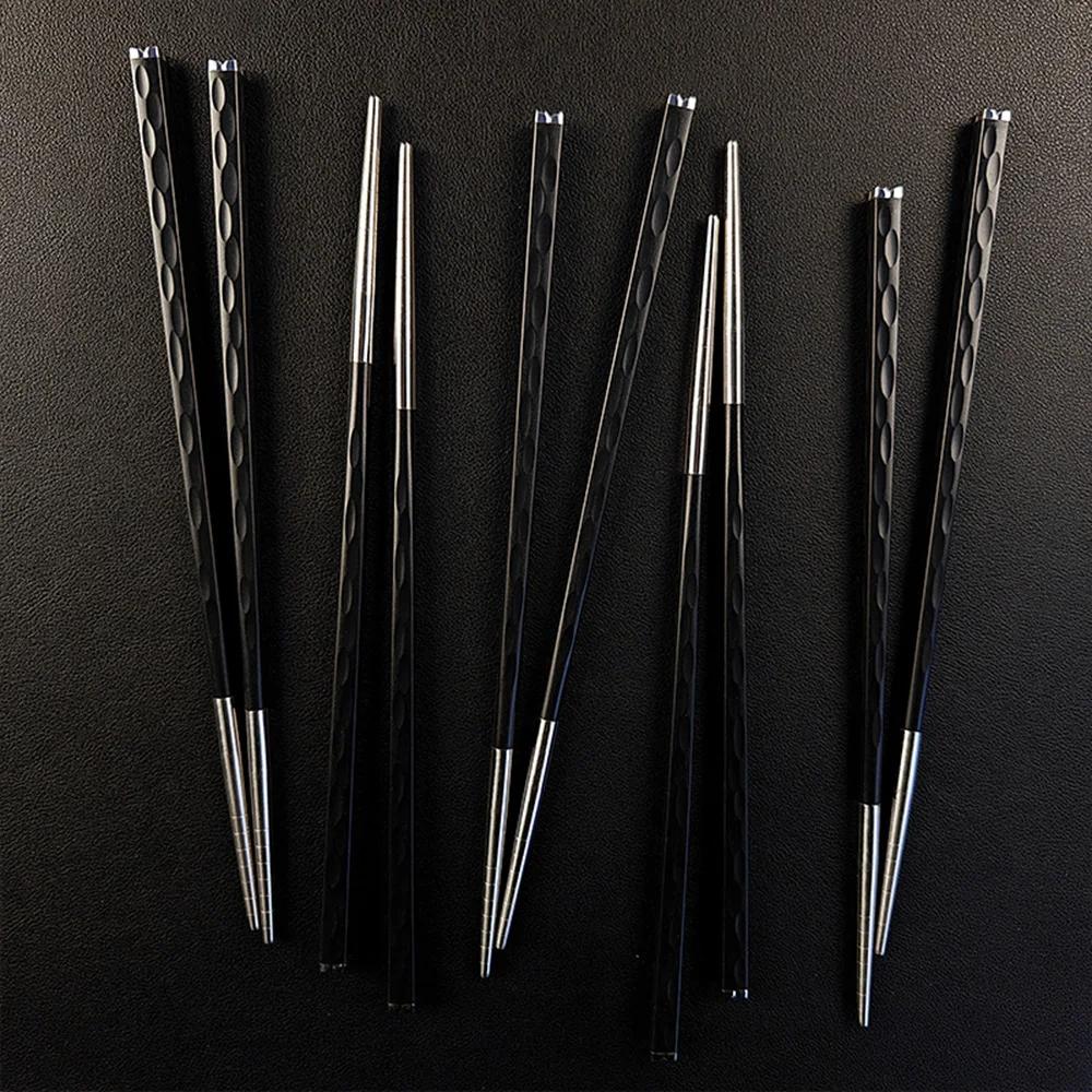 5 Pairs Black Japanese Chinese Chopsticks For Eating Food Sushi Sticks Reusable Metal Korean Chopsticks Set Healthy Tableware