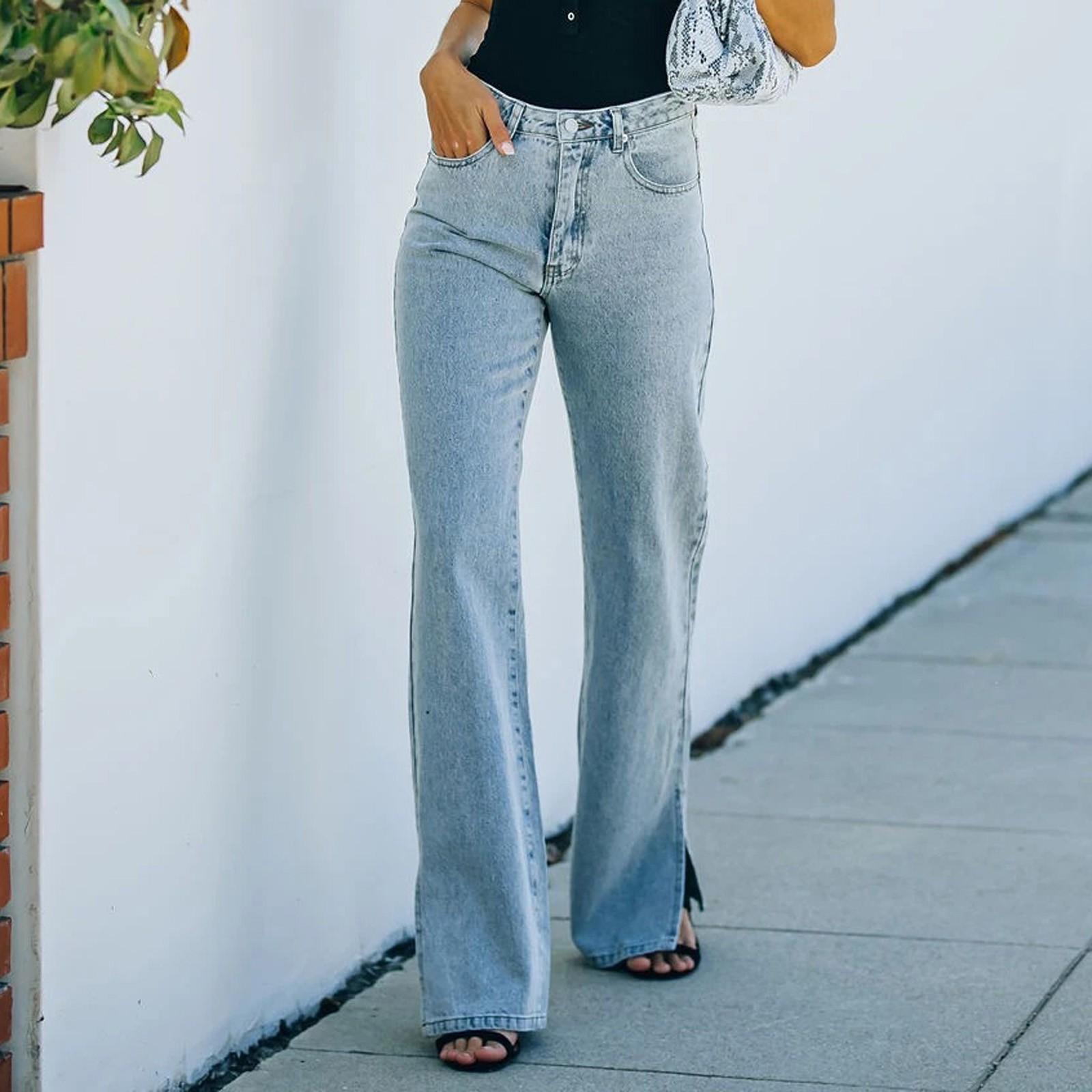 

Женские повседневные брюки из денима с разрезом и средней посадкой, длинные брюки S