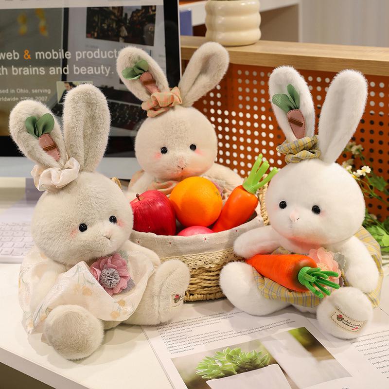 Adorable Floral Plaid Long-Eared Rabbit Plush Toy for Kids