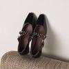 Krazing Pot Genuine Leather Square Toe Low Heels Summer Shoes Big Size 42 Buckle Straps Women Shallow Pumps