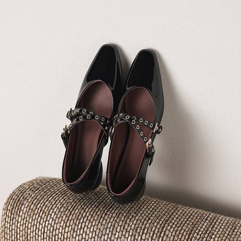 Krazing Pot Genuine Leather Square Toe Low Heels Summer Shoes Big Size 42 Buckle Straps Women Shallow Pumps