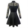 Women Fashion Mesh Lace Patchwork Zipper Design Leather Dress Ladies Dress