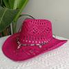 2026straw New cowboy hat women'shollow woven cowboy straw hat retro elegant western cowboy wide brim hat
