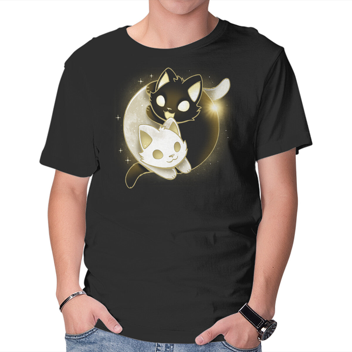Unisex Crew Neck T-Shirt Eclipse Kittens Graphic Short Sleeve Casual Tee XL