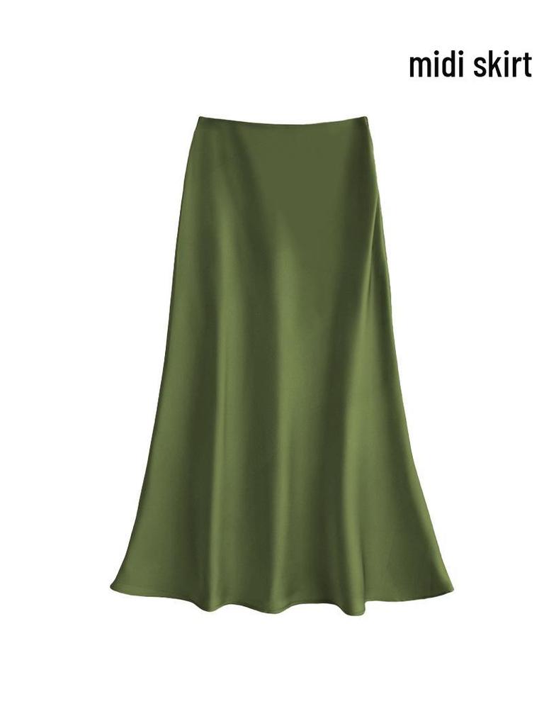 French Luxury Imitation Satin High-Waist Fishtail Midi Skirt for Women