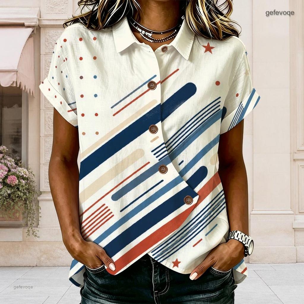 Plus Size Women Collared Short Sleeve Blouse Dark Background Pink Glitter Heart Print Button Front Casual Summer Top