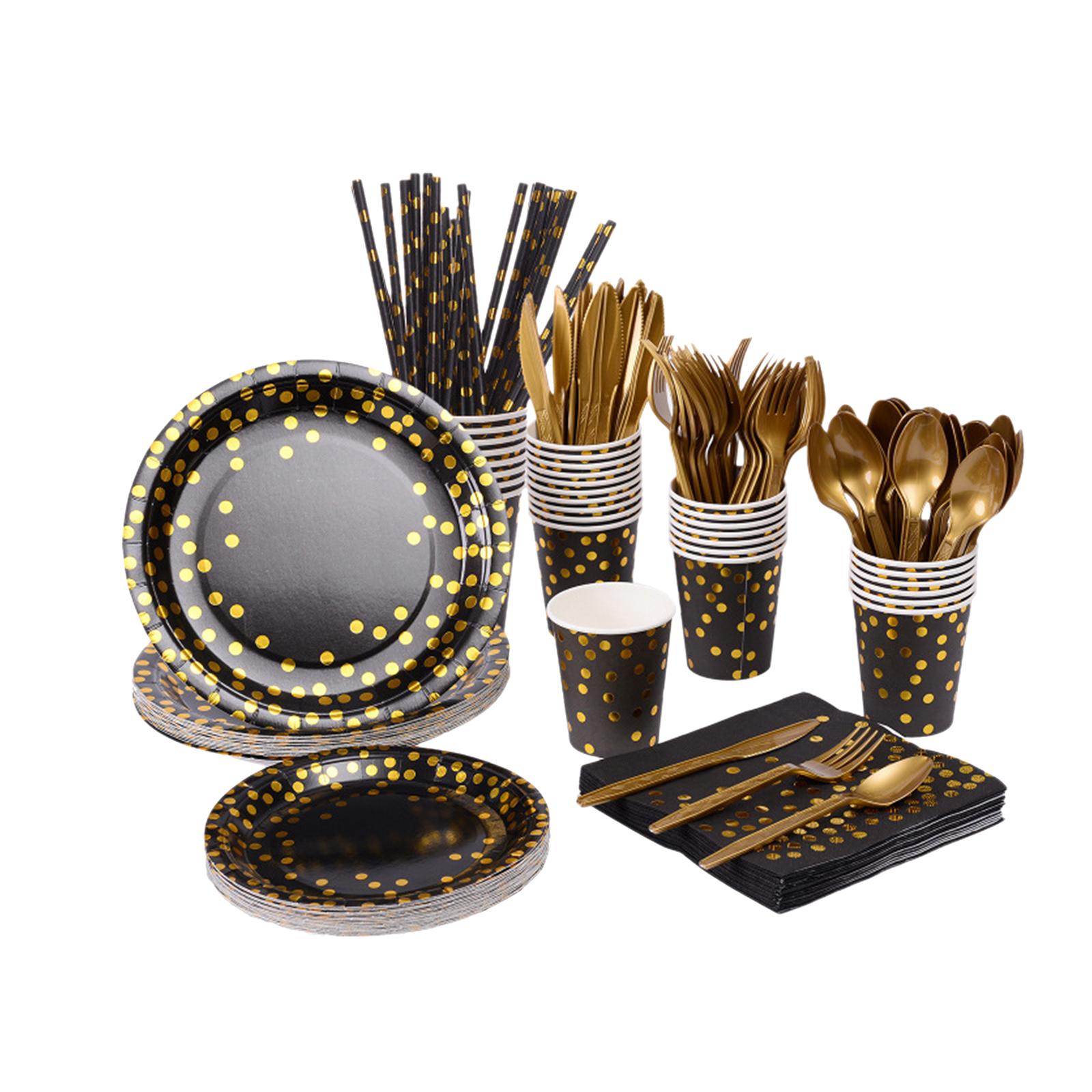 

Набор одноразовой посуды на 25 гостей. Одноразовая бумажная посуда на день рождения. Тарелки, вилки, ножи. чёрный