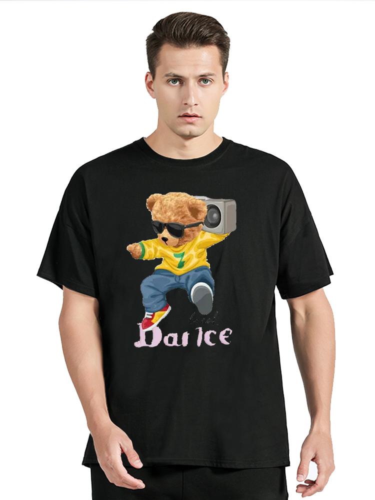 Cool Bear In Rocker Style With Electric Guitar TShirt Hip Hop Rock Cotton Tops Tees Mens Clothing Oversized Tshirt