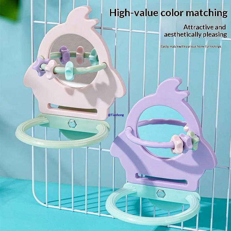 Interactive Little Bird Relieve Boredom Mirror Toy Parrot Grinding Teeth Stand Pole Stand Gnawing Bird Toy Birdcage Accessories