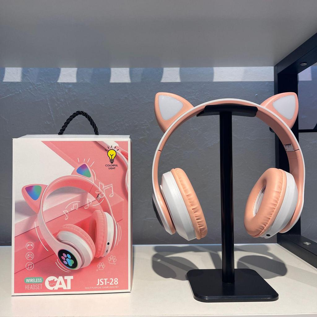 New JST-28 Cat Ear Bluetooth Headphones: Foldable, Over-Ear, Luminous, Wireless.