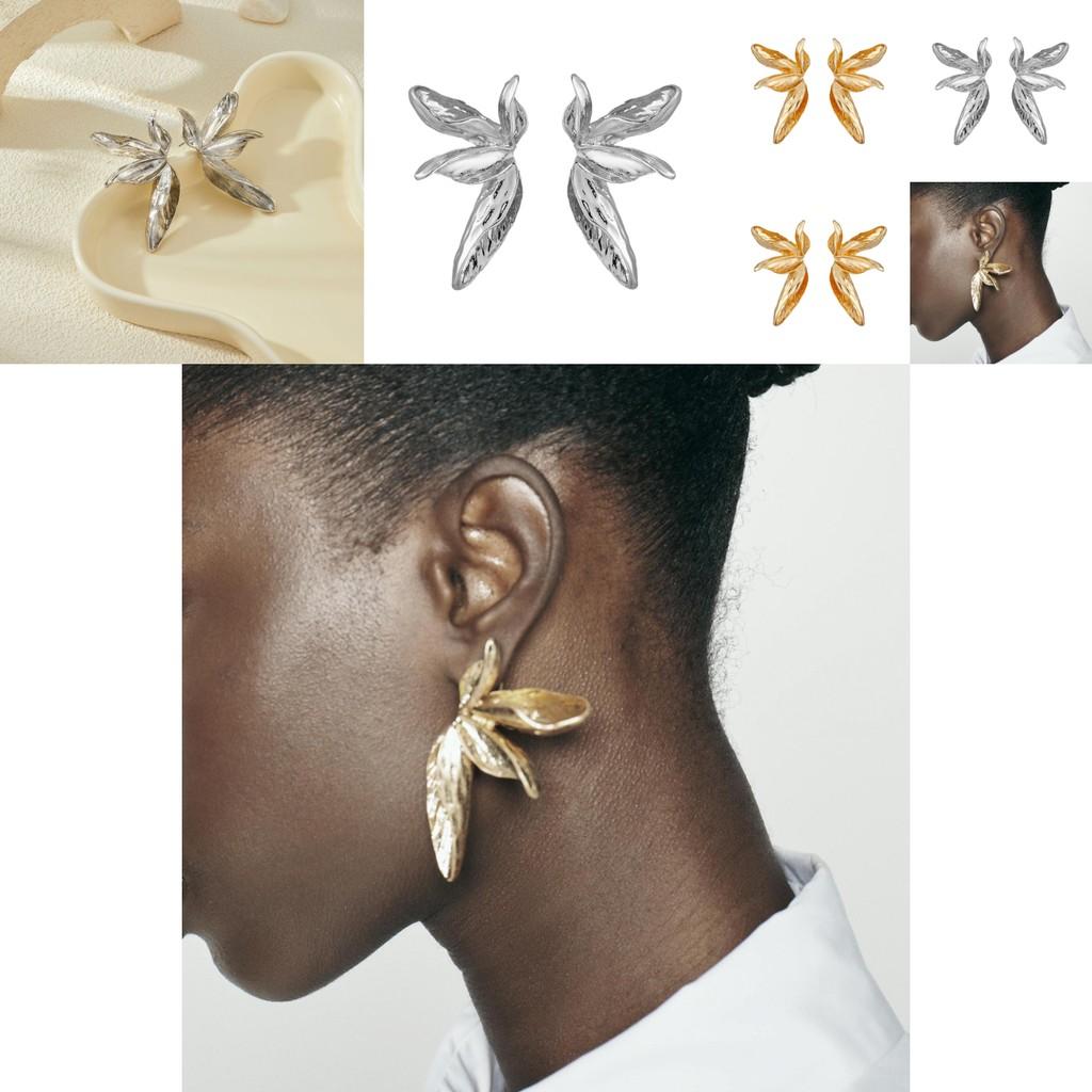 Luxurious Gold And Silver Vintage Floral Leaf Stud Earrings For Women With Plant Motifs