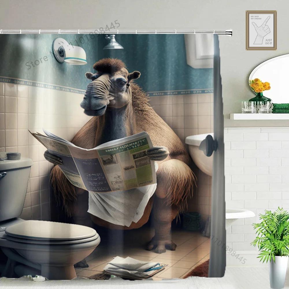 Lustiger Tier Duschvorhang Badewanne Yak Kuh Esel Dschungel Wildtiere Modern Minimalistisch Toilette Lesen Ziege Badezimmer Duschvorha