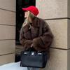 2024 European & American Women's Solid Color Faux Fur Loose Streetwear Coat
