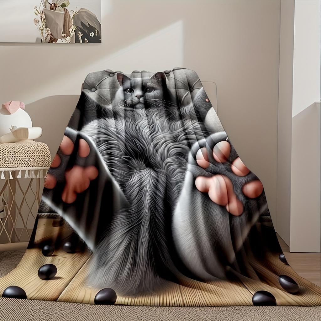 Skandinavische graue Katze Flanelldecke 2D-Design Weich Waschbar Haustierliebhaber Geschenk für Bett Sofa Camping Alle Jahreszeiten