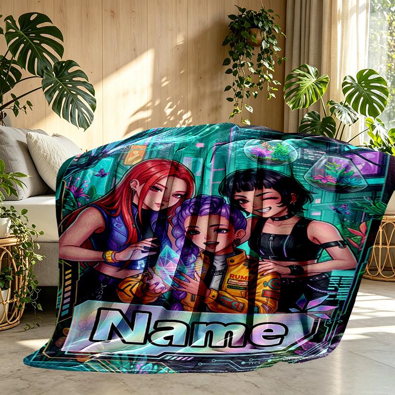 Individuelle Namenspersonalisierte Kpop Dämonenjäger Druckdecke, Heimdekoration, Schlafzimmer, Sofa, Camping, Couch, Geschenke für Geburtstag Weihnachten