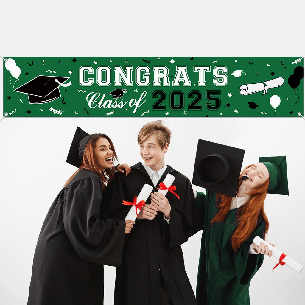 Herzlichen Glückwunsch Abschlussjahrgang 2025 Polyester Hängebanner Abschlusssaison Partydeko Outdoor Abschlusszeremonie Partyzubehör