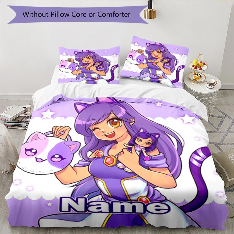 Set Biancheria da Letto Aphmau Personalizzato con Nome (3 Pezzi) Chiusura con Bottoni Include 1 Copripiumone e 2 Federe, Morbido e Confortevole per Tutte le Stagioni.