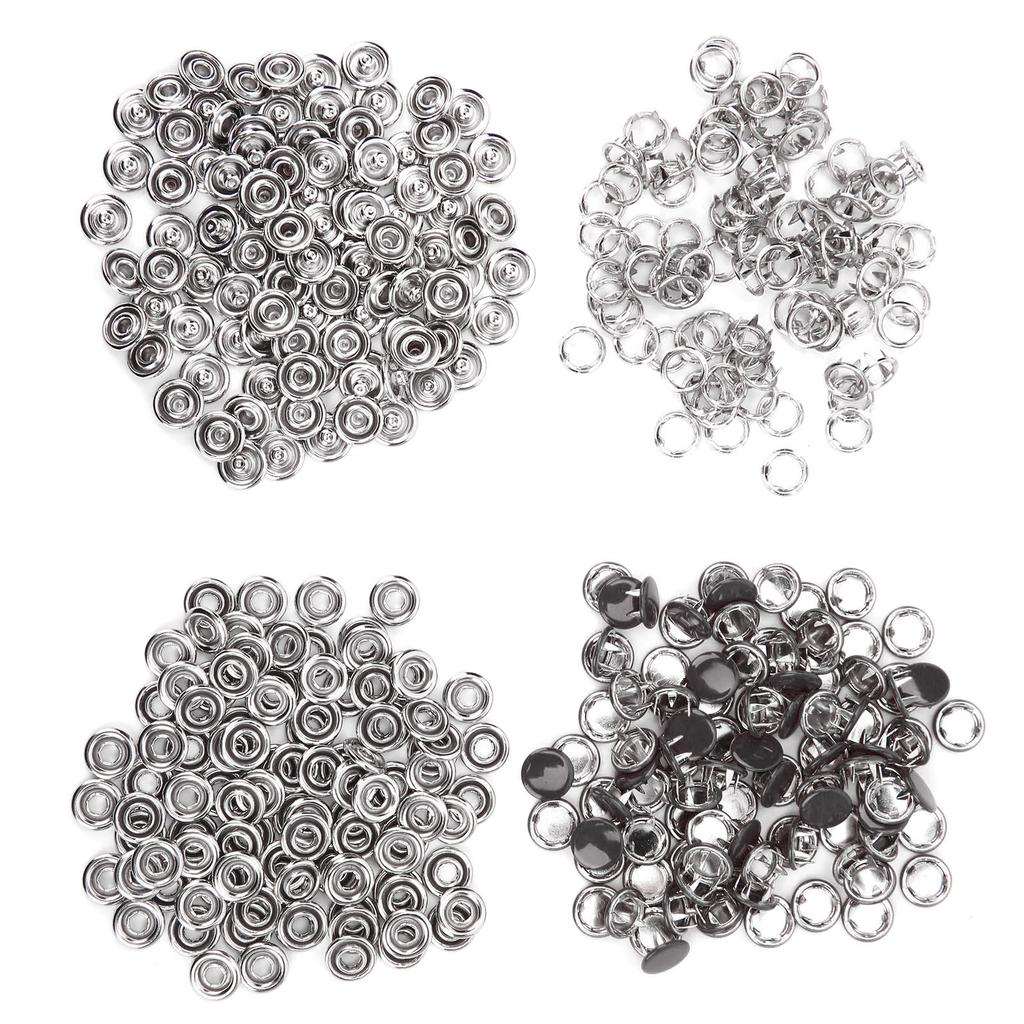 100 Set Snap Button Colorful Brass Prong Press Stud Sewing Fasteners with Installation ToolBlack