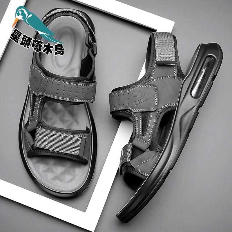 Woodpecker sandals men's genuine leather 2025 summer new soft-soled air-cushioned beach shoes casual versatile cool slippers