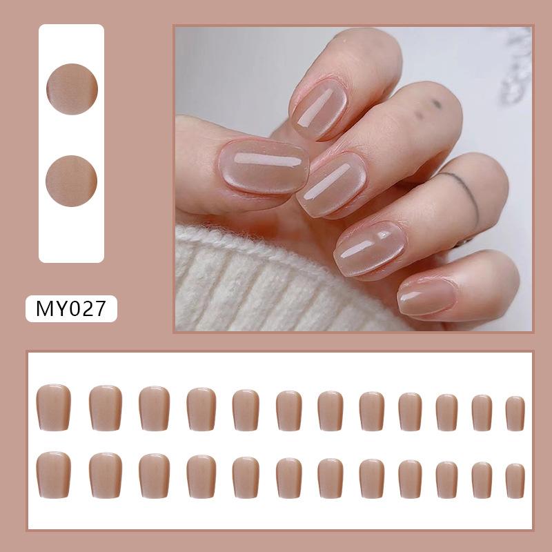 

24 шт. Pure Desire Cat s Eye Nude Wear Nail Small Short T Ballet Nail Flash White Fake Nail Wear Nail Можно смешивать партии