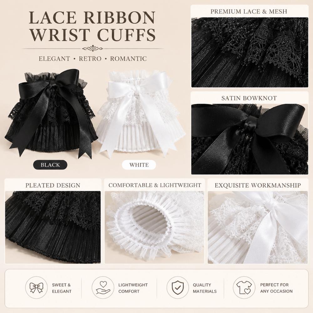 Pleated Ruched Detachable Cuffs Double Layer Elastic Jk Lace Fingerless Gloves Mesh Flower Bow Lace Wrist Cuffs Lolita Matching