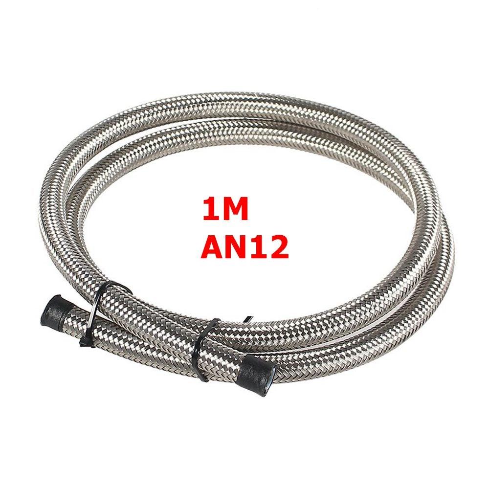 1M PTFE AN4-AN12 Racing Hose Stainless Steel Braided Brake Hose Fuel Oil Line Oil Cooler Car Hoses Accessories Black/Silver