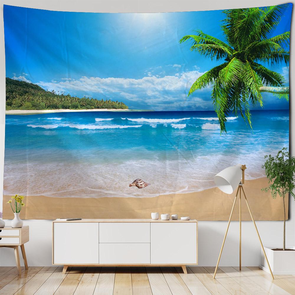 Bohemian Beach Sunset Landscape Tapestry Wall Hanging - Printed Cloth Home Decor for Bedroom Modern Artistic Tapestries