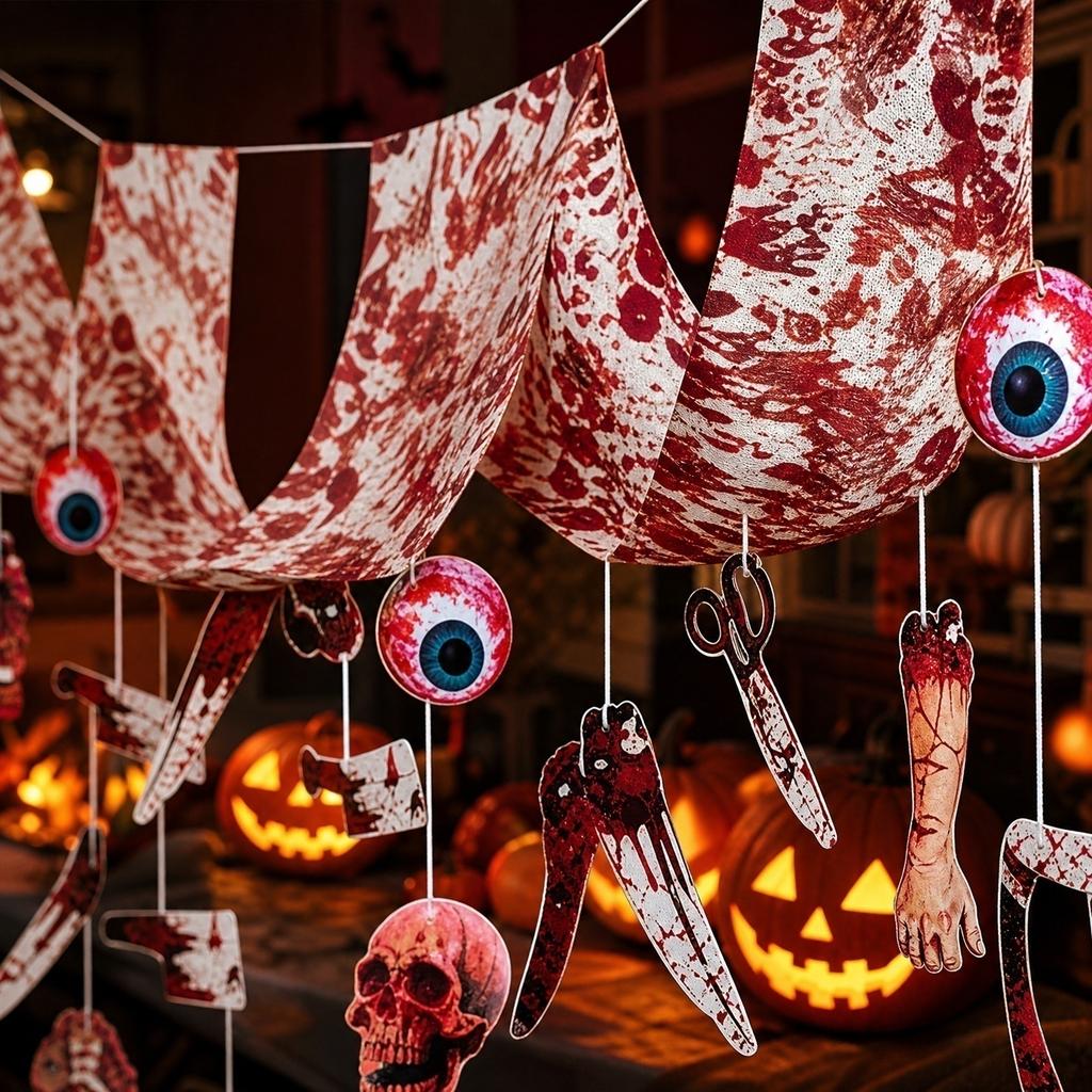 Halloween Hanging Decoration Set Bloody Hanging Props with Skulls Eyeballs Scissors and Hands for Spooky Party Decor Indoor Outdoor