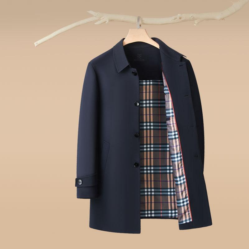 Spring and Autumn Medium and Long Men's Trench Coat Middle-aged Dad's Business Lapel Casual Jacket