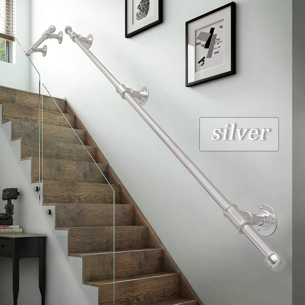 Moderne Handläufe für Treppen, Silber Metall Schmiedeeisen Handläufe Geländer 30-600cm Sicherheitsstützstange | Wandmontiertes Treppengeländer für Innen