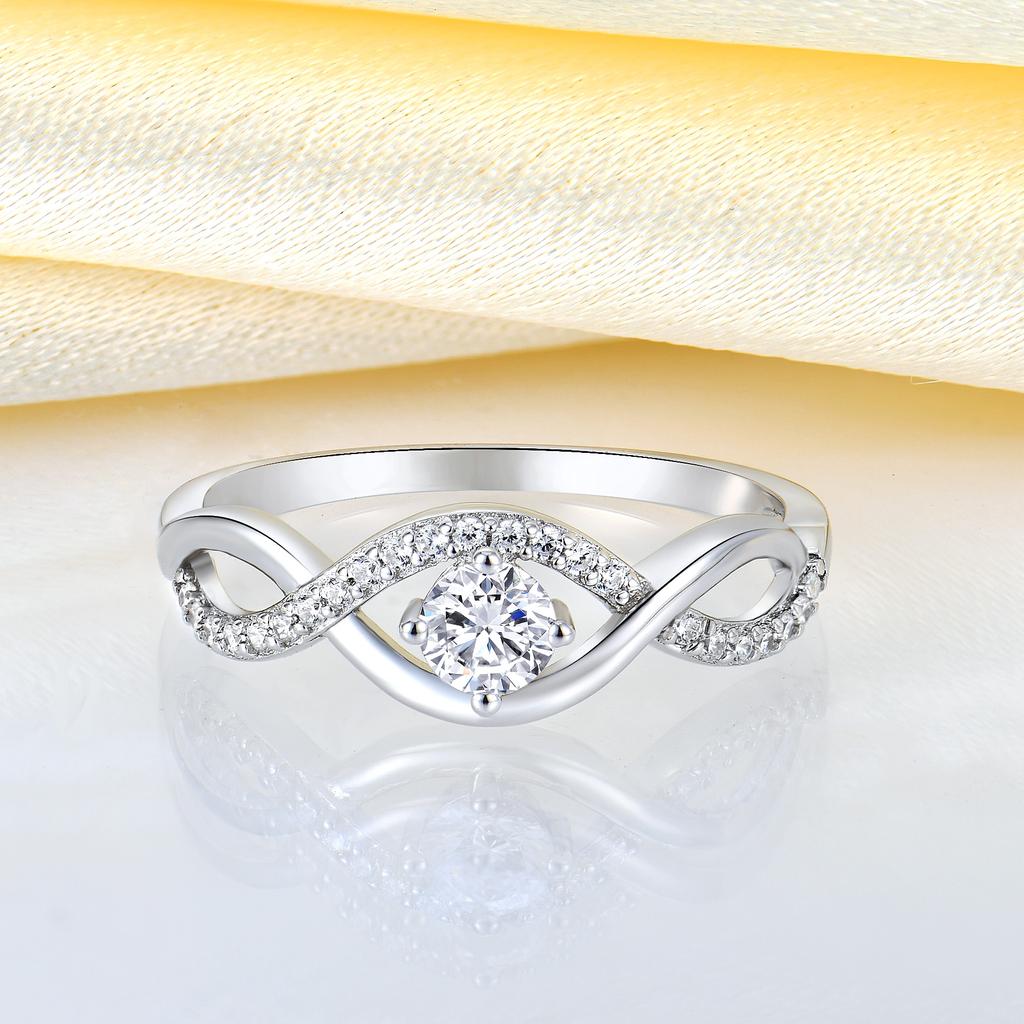 925 Sterling Silver Infinity Twist Engagement Ring Round Four Prong Setting Pave Promise Wedding Finger Ring Women Fine Jewelry
