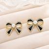 Classy Party Jewelry 1 Pair Sparkly Rhinestone Bow Knot Stud Earrings for Women, Faux Pearl Romantic Date Night Accessories Ribbon Earrings, Statement