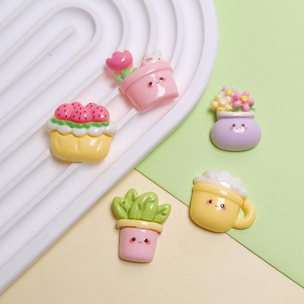 New Novelty 100Pcs Sweet Potted Plants Flatback Resin Cabochons Charms for DIY Jewelry Making Scrapbooking Embellishment Crafts