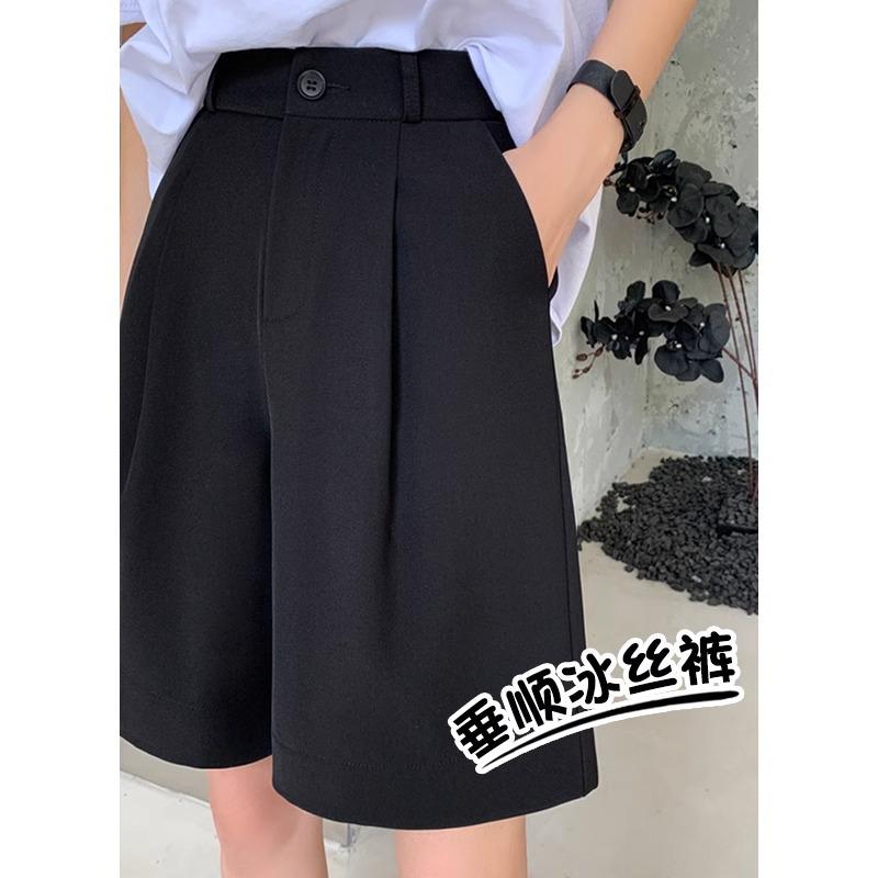 Women's High Waist Black A-line Casual Summer Shorts - Slimming, Loose Fit, Wide Leg, Mid-Length