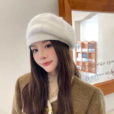 Winter Warm Cap Thermal Hat Women Beret Elastic Knit Solid Color Soft Thick Windproof Decorative