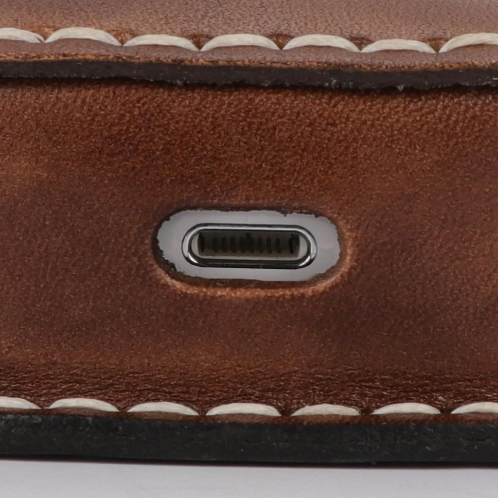 TOURBON Earphone AirPods Genuine with Charging Vintage Case, Compatible, Leather, Brown, Keyring, Port, Compact, Shockproof, Style, Men's & Women's