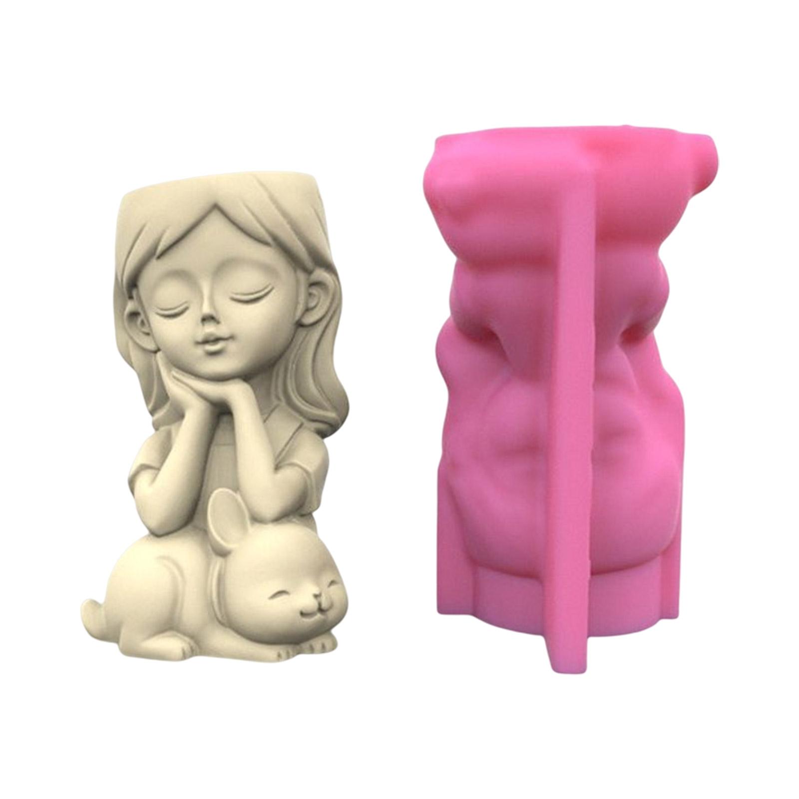 Girl and Rabbit Gypsum Flower Pot Silicone Mold Epoxy Resin Casting Mold Succulent Vase Cement Mold Pen Holder Mold 1