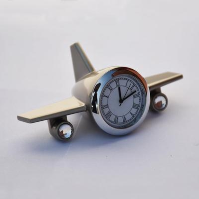 Metal Airplane Clock for Office Desk, Study Table - Aeroplane Miniature Table Clock Showpiece - Best Gift for Airforce Person, (Silver)