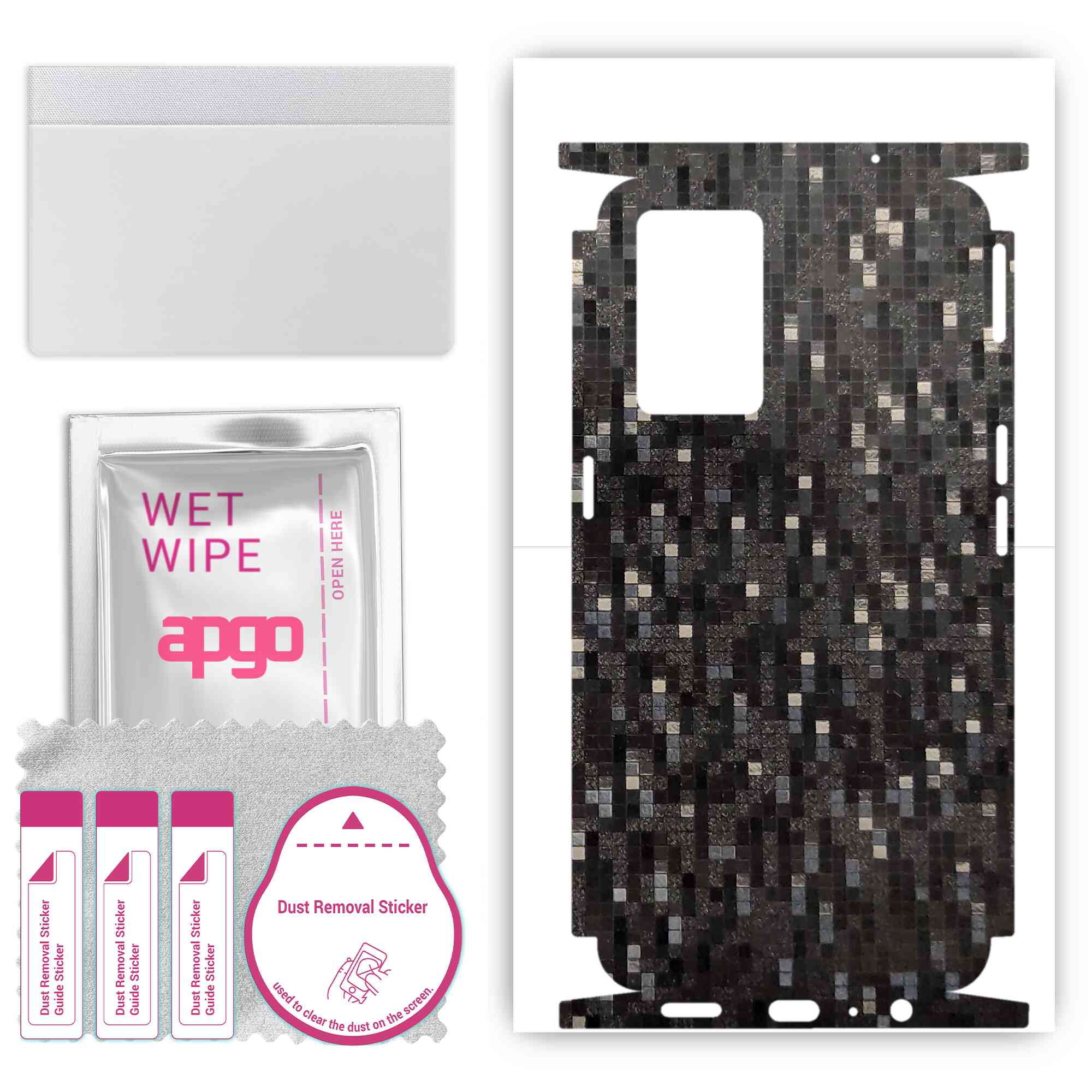 

apgo Protective Skin Sticker for the back+sides compatible with Oppo K9 5G, Full Wrap Film, Foil, Vinyl - Pattern Carbon Black Pixel